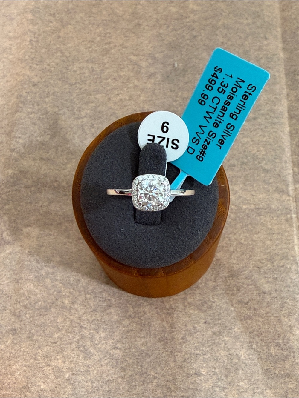 Sterling Silver Cushion Halo Ring - Moissanite - Size 9